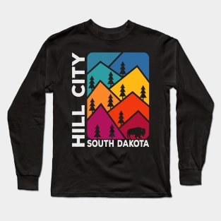 Hill City South Dakota Vintage Mountains Bison Long Sleeve T-Shirt